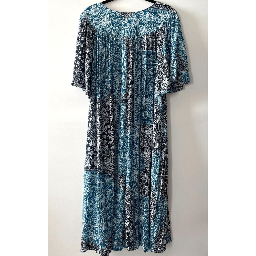 Go Softly Patio Dress Womens 1X Teal Navy Paisley Rayon Zip Front Tassel - Picture 2 of 12